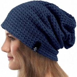 Berets Womens Knit Slouchy Beanie Ribbed Baggy Skull Cap Turban Winter Summer Beret Hat - Comb Navy - CX198C48OSK $23.01