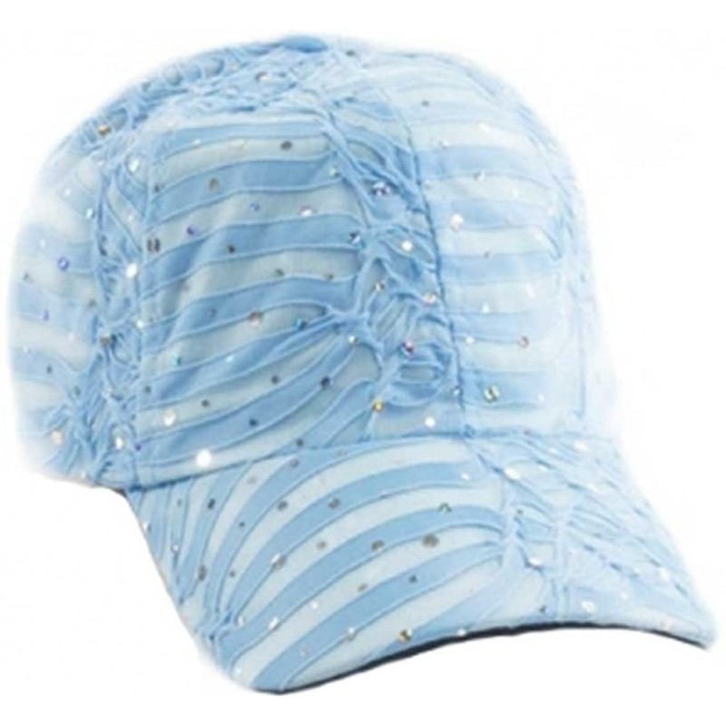 Baseball Caps Rhinestone Glitter Sequin Baseball Cap Hat Adjustable - Sky Blue - CJ11WG9RJHH $24.02