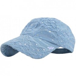 Baseball Caps Rhinestone Glitter Sequin Baseball Cap Hat Adjustable - Sky Blue - CJ11WG9RJHH $24.02