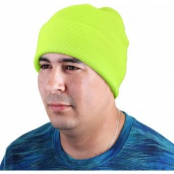 Skullies & Beanies Men Women Knitted Beanie Hat Ski Cap Plain Solid Color Warm Great for Winter - 1pc Neon Yellow - CR18L3RA4...