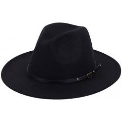 Fedoras Trend Red Black Patchwork Wool Felt Jazz Fedora Hat Casual Men Women Leather Strap Wide Brim Felt Hat Trilby - C618WW...