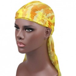 Skullies & Beanies Hip-hop Tone Men Silky Durag Cap Headwrap Long Tail 360 Waves Du-rag Hat - Camo(yellow) - C818O5SDRO2 $21.01