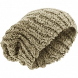 Skullies & Beanies Ladies/Womens Sequin Cable Knit Slouch Winter Beanie Hat - Beige - CQ127MQFCX1 $18.58