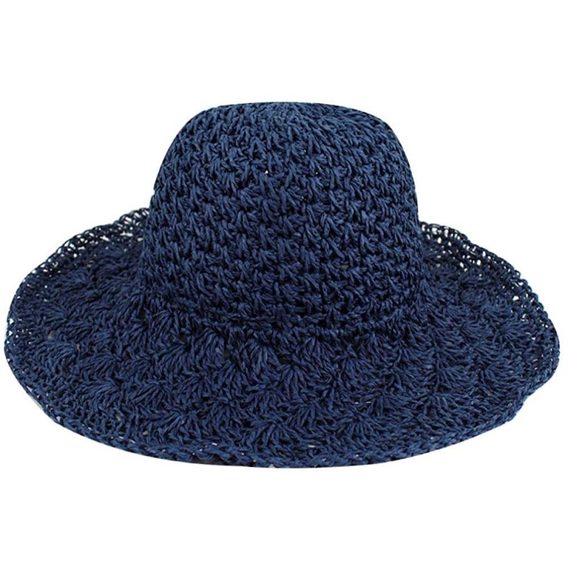 Sun Hats Women Floppy Crocheted Straw Hat Women Wide Large Brim Roll-up Sun Hat - Light Blue - CP180GDRZ4A $23.88