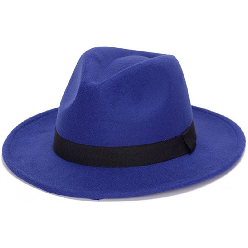 Fedoras Wide Brim Jazz Hat Women's Vintage Fedora Hats British Style - Blue - CX12OBFZTAA $34.88