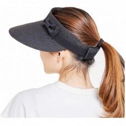 Sun Hats Women's Summer Foldable Straw Sun Visor w/Cute Bowtie UPF 50+ Packable Wide Brim Roll-Up Visor Beach Hat - CK18RO4MY...