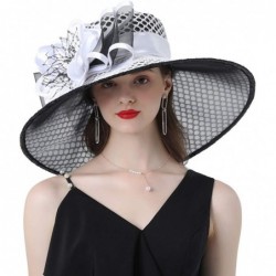 Sun Hats Ladies Hat with Mesh Flowers Wide Brim Occasion Event Kentucky Derby Church Dress Sun Hat - White - CY194EGSD6A $45.62
