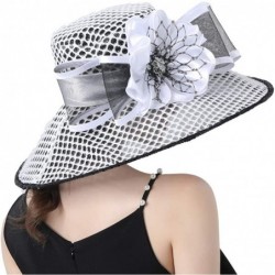 Sun Hats Ladies Hat with Mesh Flowers Wide Brim Occasion Event Kentucky Derby Church Dress Sun Hat - White - CY194EGSD6A $40.62
