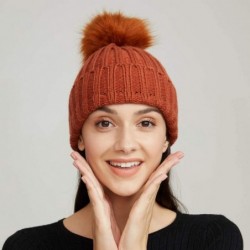 Skullies & Beanies Womens Girls Winter Fur Hat Large Faux Fur Pom Pom Slouchy Beanie Hats - Rusty(rusty Pompom) - CS18W9L6ED2...