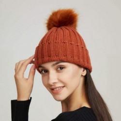 Skullies & Beanies Womens Girls Winter Fur Hat Large Faux Fur Pom Pom Slouchy Beanie Hats - Rusty(rusty Pompom) - CS18W9L6ED2...