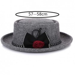 Fedoras Wool Flat Top Floral Bow Fedoras Hat for Women's Wide Brim Fedora Hat Lady Felt Retro Bowler Gambler Roll up Hat - CO...