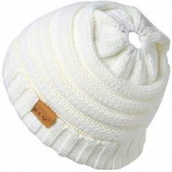 Skullies & Beanies Unisex Men Women High Bun Ponytail Baggy Warm Crochet Wool Knit Ski Hat Skull Beanie Caps - White-1 - CM18...