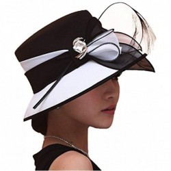 Bucket Hats Women Bucket Hats Chiffon Formal Dress Hat Elegant Feather Church Hats - Black/White - C711MKLOFOB $98.66