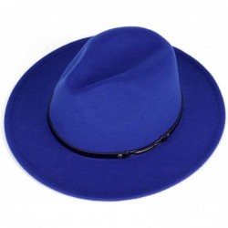 Fedoras Men & Women Classic Wide Brim Fedora Hat with Belt Buckle Wool Felt Panama Fedora M/L - A-royal Blue - CX18A5UL8HK $3...