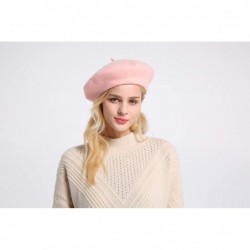 Berets Berets for Women Wool French Beanies Hat Solid Color Lightweight Casual - Goose Pink - CY18KSEL460 $16.23