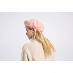 Berets Berets for Women Wool French Beanies Hat Solid Color Lightweight Casual - Goose Pink - CY18KSEL460 $16.23