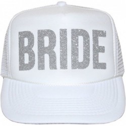 Baseball Caps Bride Trucker Hat - White and Silver Glitter - CG1827KWHNS $32.66