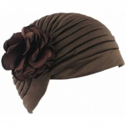 Skullies & Beanies Women Muslim Indian Chemo Hat Stretch Flower Turban Cap Hair Loss Scarf Headwear - Coffee - CB187W99ALN $1...
