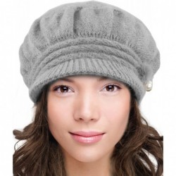 Newsboy Caps Women's Angora Newsboy Cap Hat - Faux Pearl Accent - Dual Layer - Dangle Pearl - Gray - CS12NSMSHKX $48.61