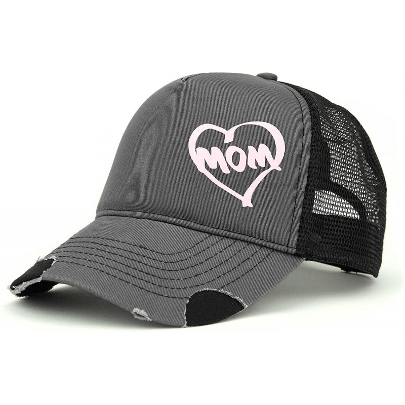 Baseball Caps Heart Mom Trucker Cap - Grey-black - C617AZW854T $23.22
