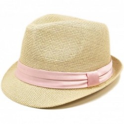 Fedoras Classic Natural Fedora Straw Hat Band Available - Pink Band - C611DLIF497 $24.12