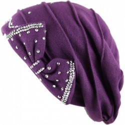 Skullies & Beanies Women's Handmade Warm Baggy Fleece Lined Slouch Beanie Hat - 2. Ribbon2 - Purple - CL18ZN5EOTS $17.58