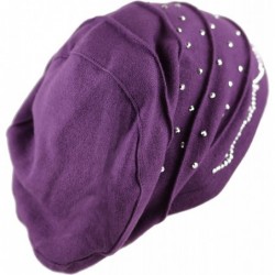 Skullies & Beanies Women's Handmade Warm Baggy Fleece Lined Slouch Beanie Hat - 2. Ribbon2 - Purple - CL18ZN5EOTS $25.06