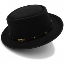 Fedoras Fashion Men Pork Pie Hat Dad Wool Flat Fedora Hat for Gentleman Gambler Fascinator Trilby Hat Hat - Red - CQ18O3QSD2H...