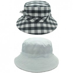 Sun Hats Women Bucket Hat Packable Cotton Reversible Sun Hat with Detachable Cord - White - C718QGTYZO0 $27.71