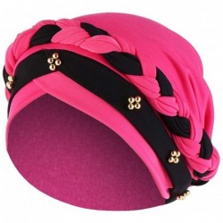 Skullies & Beanies Fashion Women India Hat Muslim Ruffle Cancer Chemo Beanie Turban Wrap Cap Gift - Beading Hot Pink 1 - CL19...