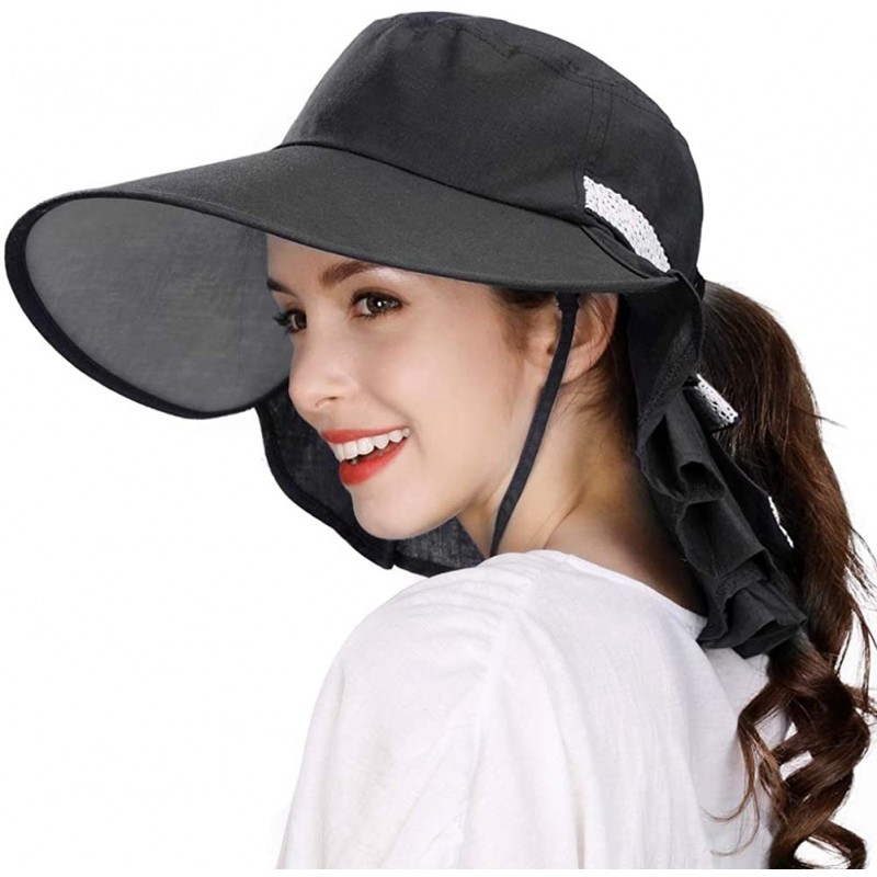 Sun Hats Womens Packable SPF 50 Ponytail Sun Hat Summer Mask Hiking Gardening Beach Fishing 57-59cm - 99001black - C918SS0GE0...
