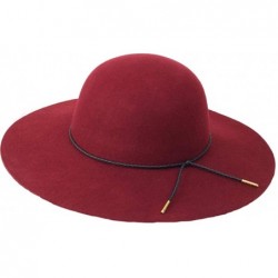 Fedoras Women's 100% Wool Fedoras Ribbon Band Floppy Hat Cap - Burgundy - CH18AKLWWL2 $22.35