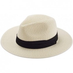 Sun Hats Women Straw Hat Panama Fedoras Beach Sun Hats Summer Cool Wide Brim UPF50+ - Beige B - CL18UEHHTDK $28.11
