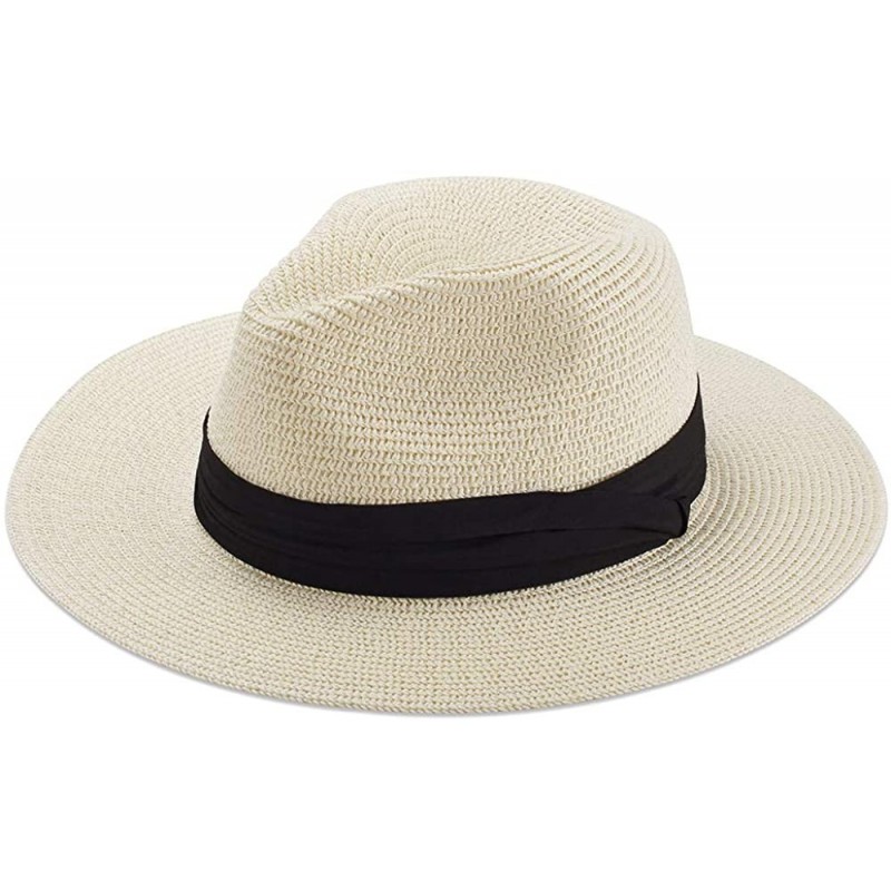 Sun Hats Women Straw Hat Panama Fedoras Beach Sun Hats Summer Cool Wide Brim UPF50+ - Beige B - CL18UEHHTDK $18.02