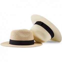 Sun Hats Women Straw Hat Panama Fedoras Beach Sun Hats Summer Cool Wide Brim UPF50+ - Beige B - CL18UEHHTDK $18.02