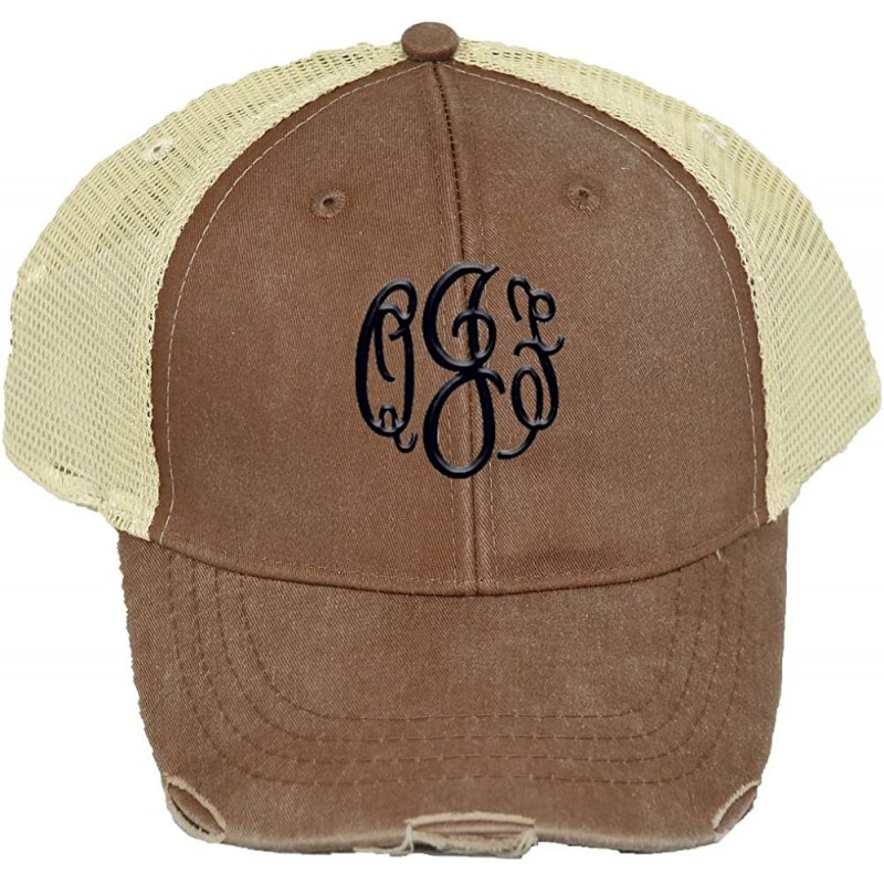 Baseball Caps Personalized Distressed Trucker Hats Unisex Design - Brown - CP185RW78Q9 $53.63