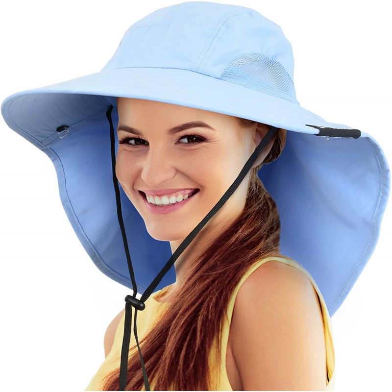Sun Hats Safari Sun Hats for Women Fishing Hiking Cap with Neck Flap Wide Brim Hat - 1 Blue - CE1808UIHT7 $31.85