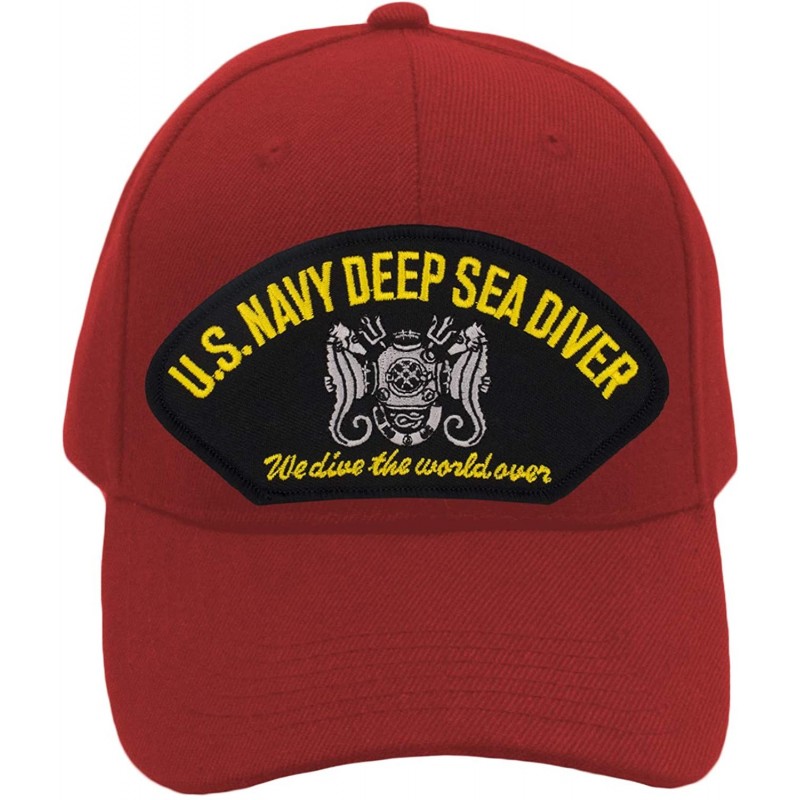 Baseball Caps US Navy - Deep Sea Diver Hat/Ballcap Adjustable One Size Fits Most - Red - CK18SOO9O3W $33.88