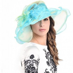 Sun Hats Ladies Kentucky Derby Church Hat Wide Brim Leaf Flower Bridal Dress Hat s037 - Turquoise&green - C112CV36HGB $58.33