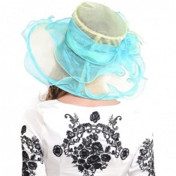 Sun Hats Ladies Kentucky Derby Church Hat Wide Brim Leaf Flower Bridal Dress Hat s037 - Turquoise&green - C112CV36HGB $50.47