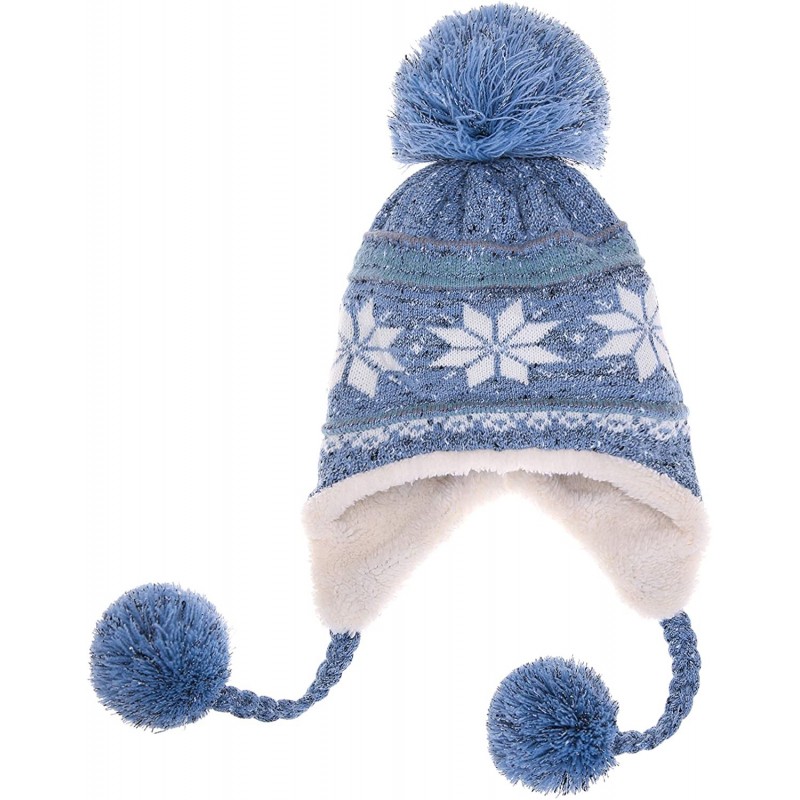 Skullies & Beanies Women Girl Winter Knit Beanie Soft Warm Fleece Lining Pompoms Hats Snow Ski Cap - Sky Blue With Braid - CO...