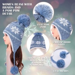 Skullies & Beanies Women Girl Winter Knit Beanie Soft Warm Fleece Lining Pompoms Hats Snow Ski Cap - Sky Blue With Braid - CO...