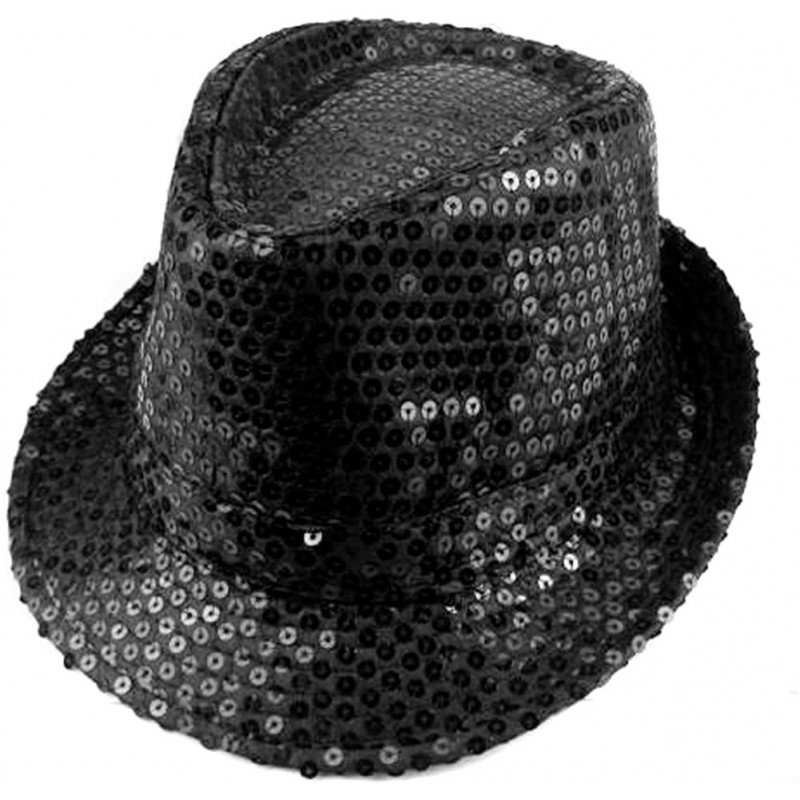 Fedoras Women Girl Fedora Trilby Homburg Stetson Short Brim Sequin Glitter Hat Metallic - Black - CR12O5LAP0A $28.06