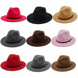 Fedoras Hat Set-Head Decor Vintage Solid Color Felt Wide Brim Bowler Fedora Hat Winter Floppy Women Cap - Dark Gray - CL18A02...