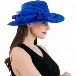 Sun Hats Women's Organza Wide Brim Floral Ribbon Kentucky Derby Church Dress Sun Hat - Blue - C117XX8ON86 $32.18