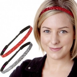 Headbands Women's Adjustable NO Slip Skinny Bling Glitter Headband - Gunmetal & Red - CN11MNIWVYH $25.75