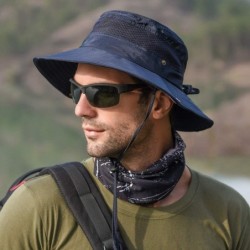 Sun Hats Men's Outdoor Waterproof Fishing Hat UPF 50+ Bucket Sun Hat Mesh Sun Block Cap - Navy Blue - CZ18S6KHUC9 $22.53