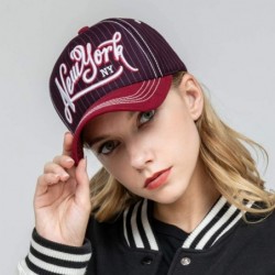 Baseball Caps Washed Newyork Fitted Casual Rookies Patch Precurved Baseball Cap - Red 010 - C618NCN2QRG $14.71