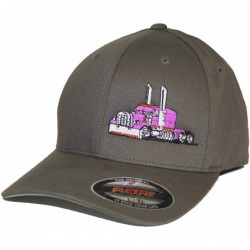 Baseball Caps Trucker Truck Hat Big Rig Cap Flexfit - Grey W/ Pink - C918UIO5I0I $52.15