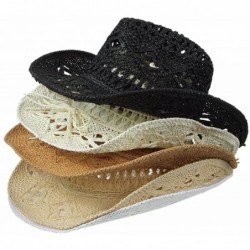 Sun Hats Summer Hats for Women Casual Solid Straw Hat Panama Cowboy Caps Men Hollow Out Beach Sun Hat - White - CH18EC6EDQ8 $...